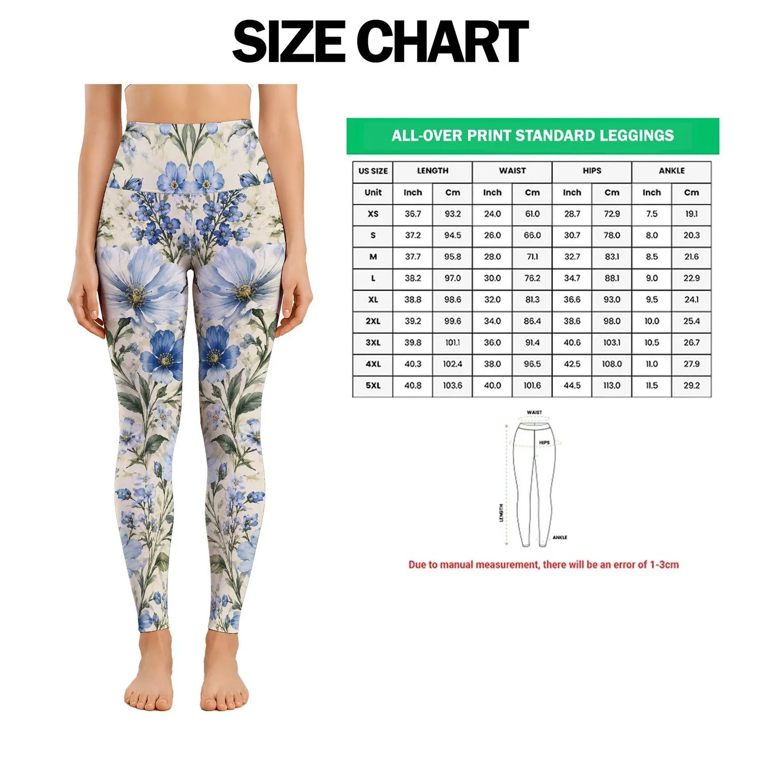 Blue Wildflower Vines for Yoga, Pilates, and Everyday Errands for Active Women Leggings - 1