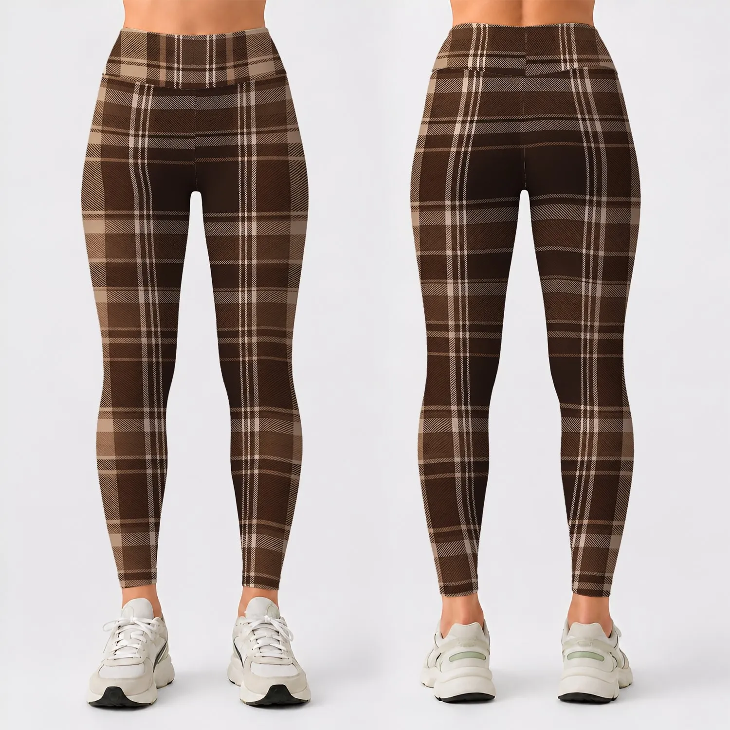 Rich Brown Heritage Plaid for Yoga, Pilates, Commuting and Everyday Casual Style Leggings - 1