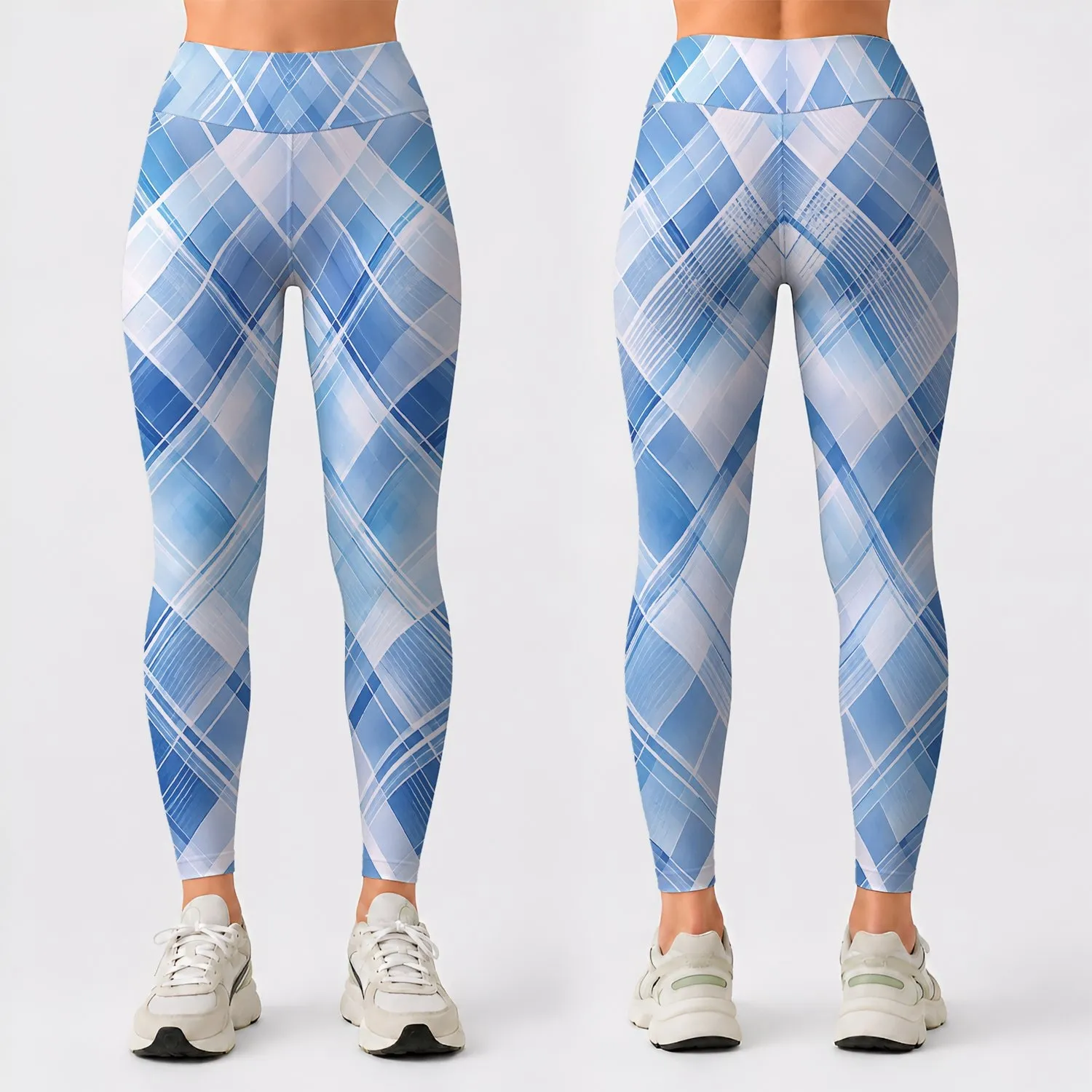 Icy Blue Crosshatch Geometry for Yoga, Pilates, and Everyday City Wear for Women Leggings - 1