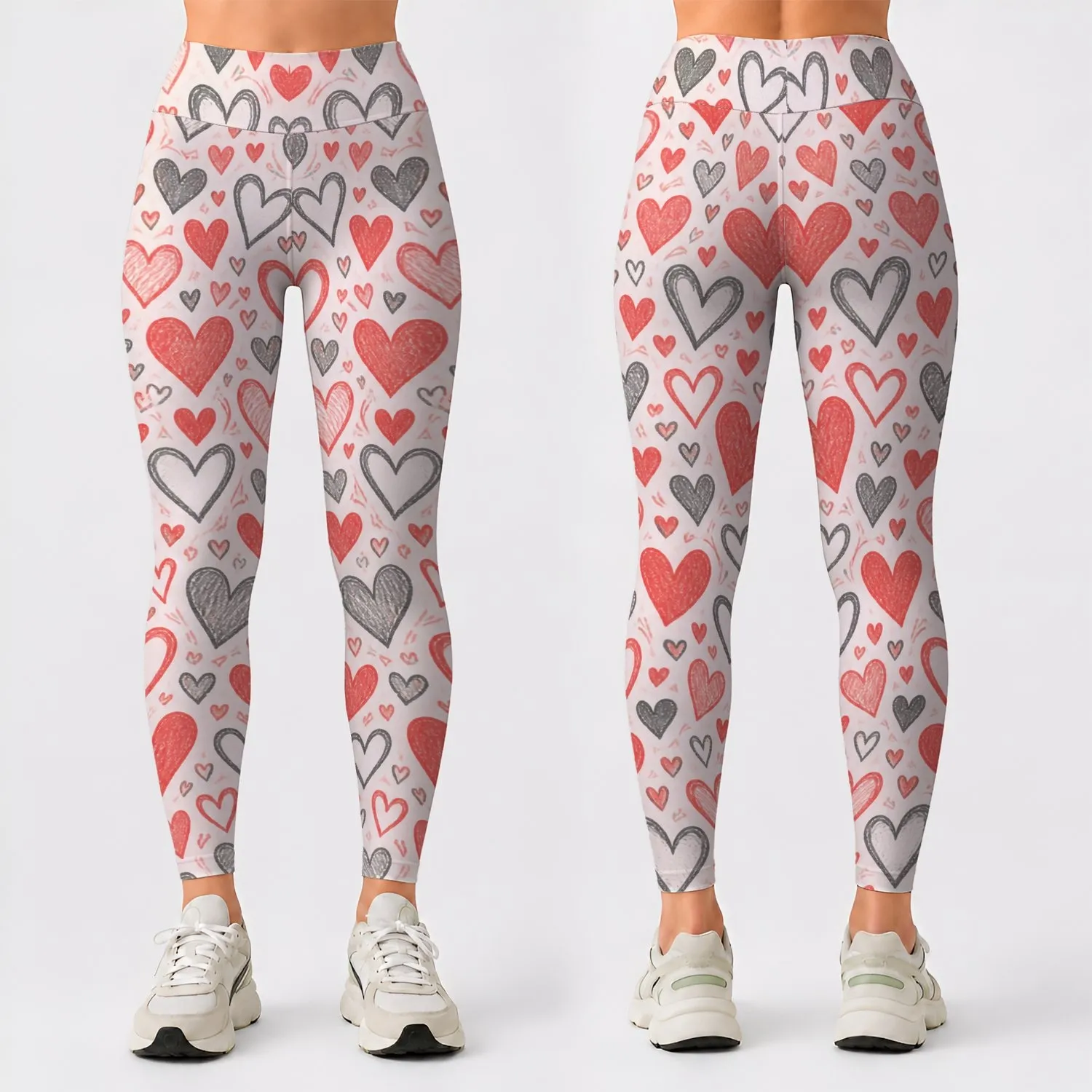 Coral And Charcoal Hearts For Yoga, Pilates, Commutes And Casual Days Leggings - 1
