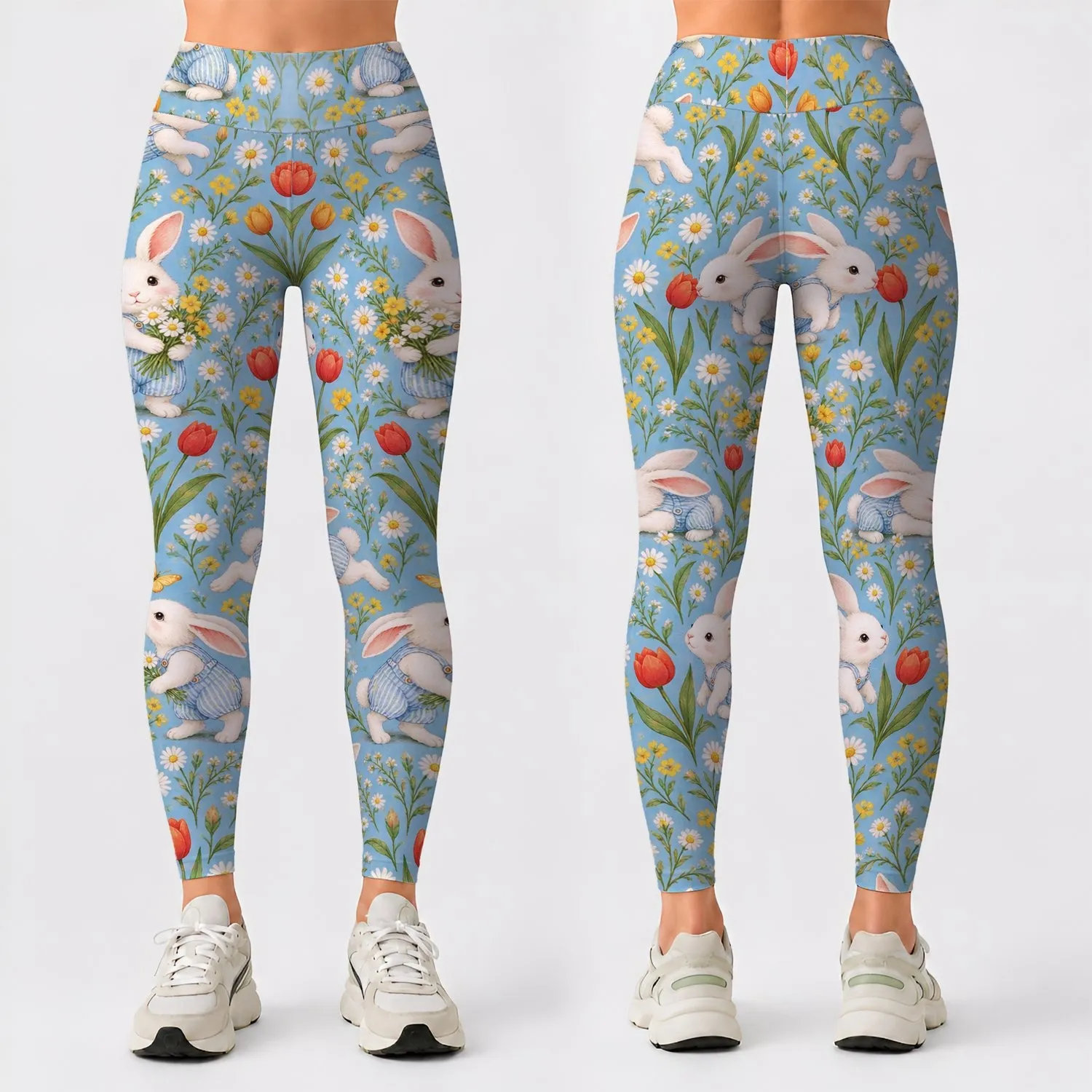 Sweet Bunny Meadow Rabbits for Spring Yoga, Pilates, and Everyday Wear Leggings - 1