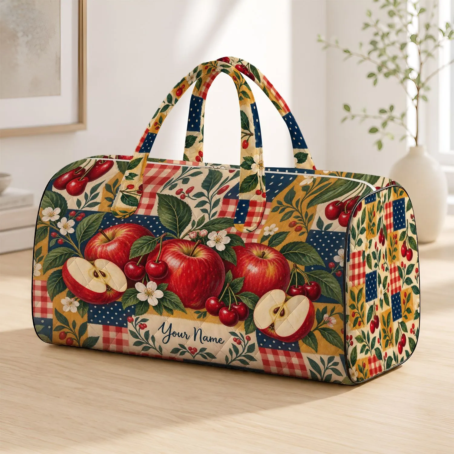 Scarlet Apple Cherry Orchard Harvest for Rustic Weekend Getaways and Autumn Travel Quilted Weekend Bag - 1
