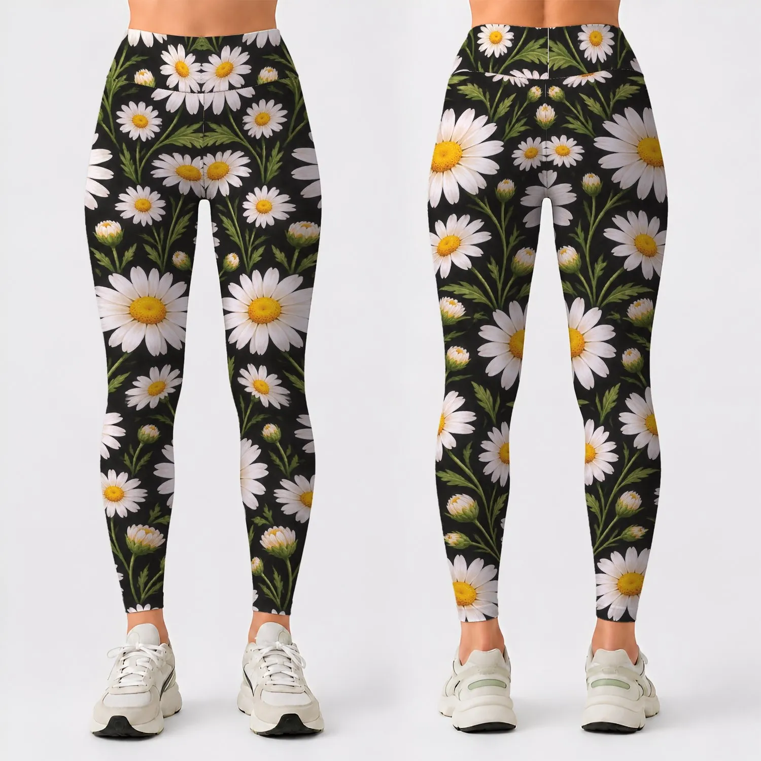 White Daisy Blooms for Yoga, Pilates, and Everyday Activewear Leggings - 1