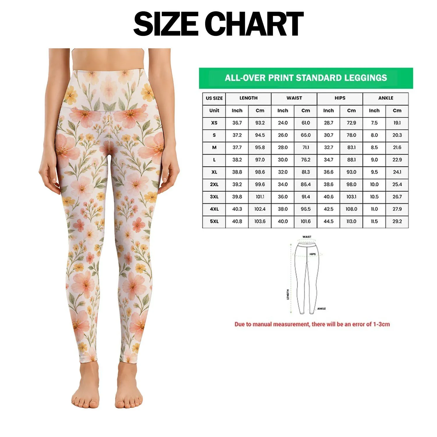 Peach Coral Ditsy Flowers for Yoga, Pilates and Everyday Spring Wear Leggings - 1