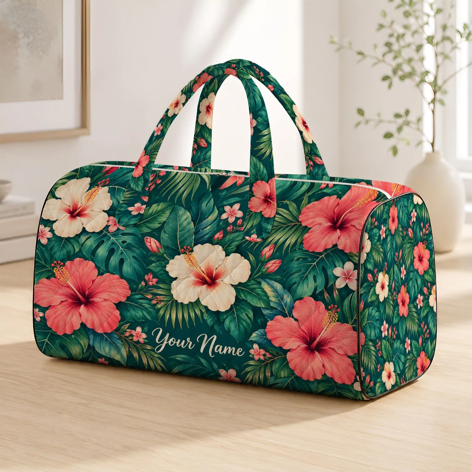 Teal Hibiscus And Coral Blooms For Sunny Poolside Escapes And Tropical Beach Getaways Quilted Weekend Bag - 1