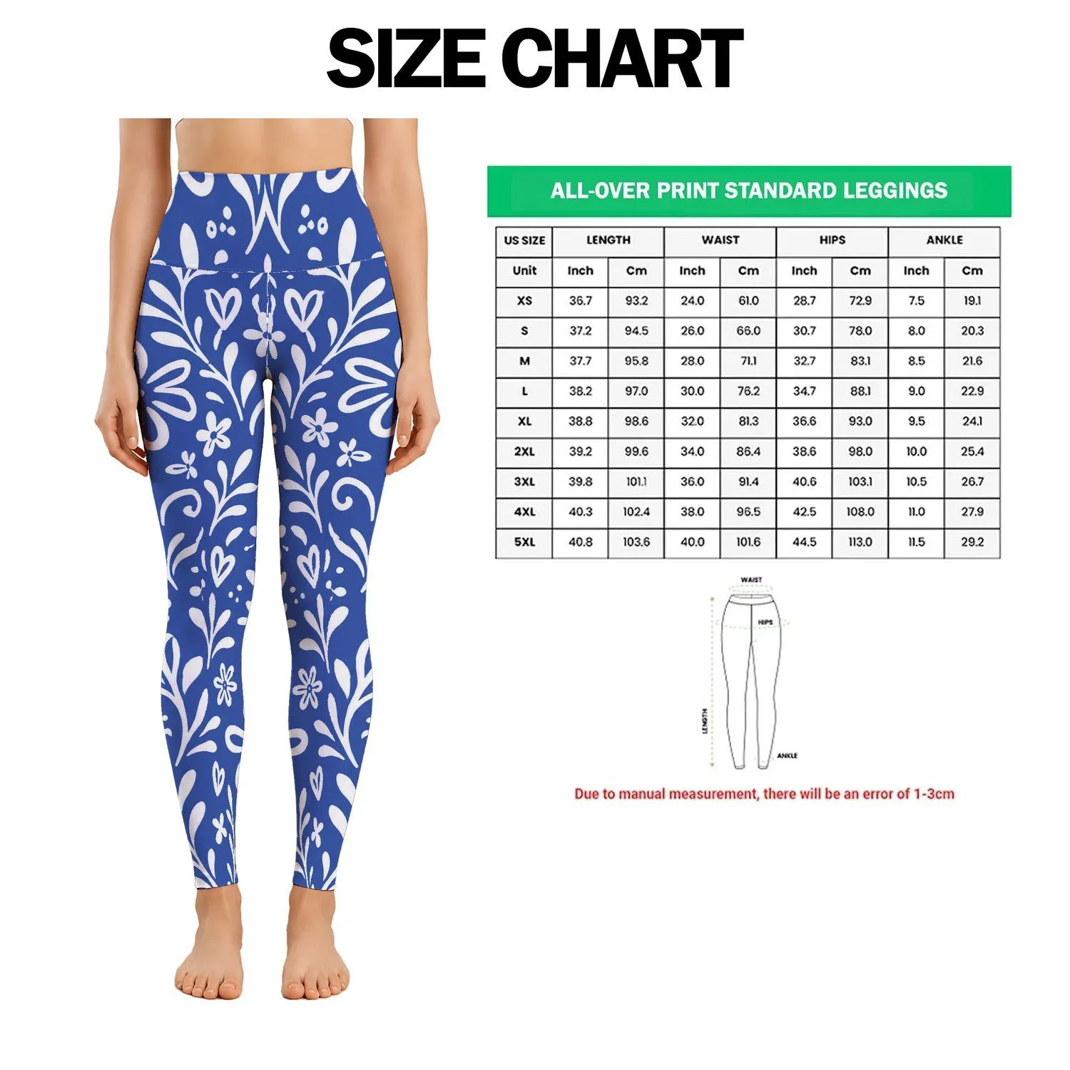 Cobalt Blue and White Doodle Motifs for Yoga, Pilates and Everyday Activewear Women Leggings - 1