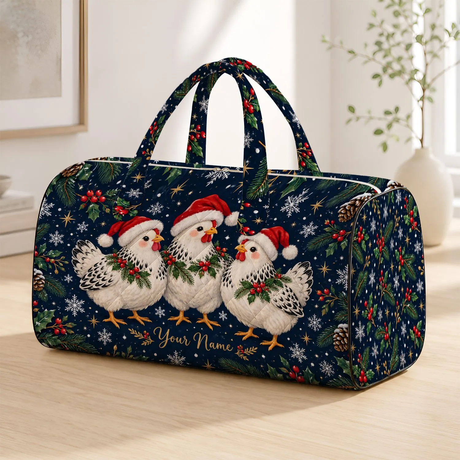 Santa Hat Christmas Chickens for Cozy Winter Getaways and Festive Holiday Travel Quilted Weekend Bag - 1