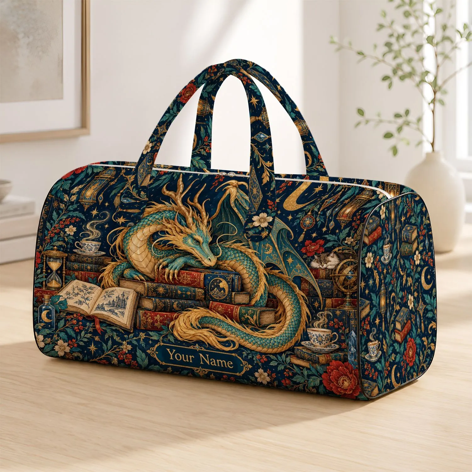 Colorful Storybook Dragon And Antique Books For Whimsical Weekend Travel Adventures Quilted Weekend Bag - 1