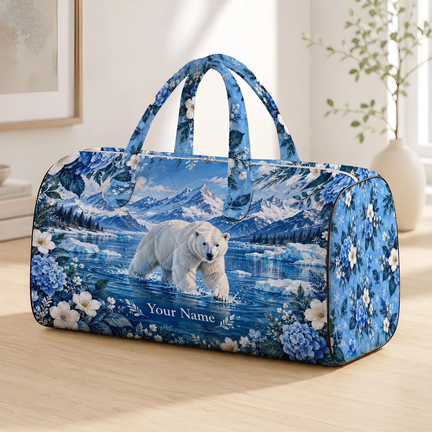 Polar Bear Swimming in a Blue Alpine Ice Lake for Winter Adventure Lovers and Nature Fans Quilted Weekend Bag - 1