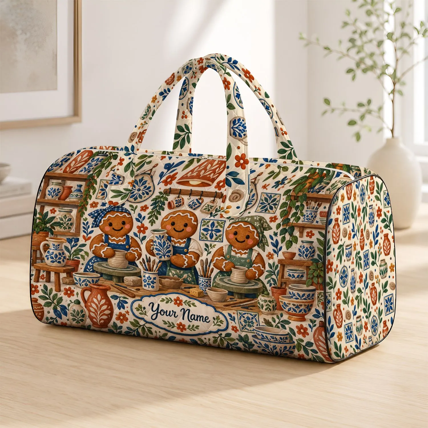 Gingerbread Pottery Studio Art for Creative Weekend Getaways and Artisan Gift Lovers Quilted Weekend Bag - 1