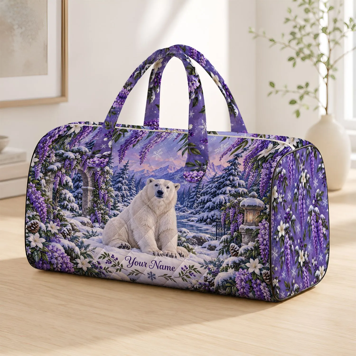 Lavender Wisteria Polar Bear Winter Escape for Snowy Getaways and Nature Lovers Travel Quilted Weekend Bag - 1