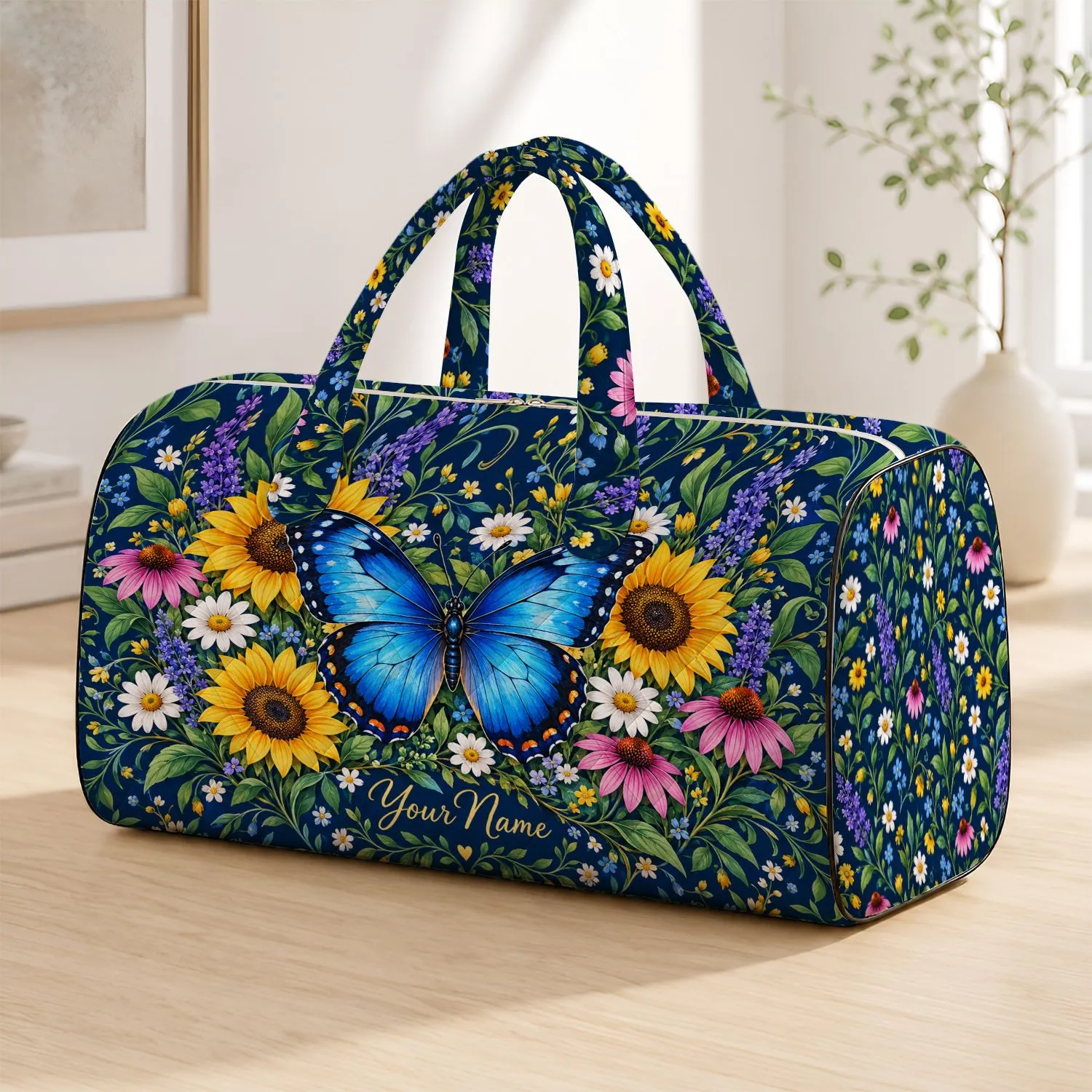 Blue Butterfly and Wildflower Garden for Cheerful Summer Travel and Weekend Escapes Quilted Weekend Bag - 1