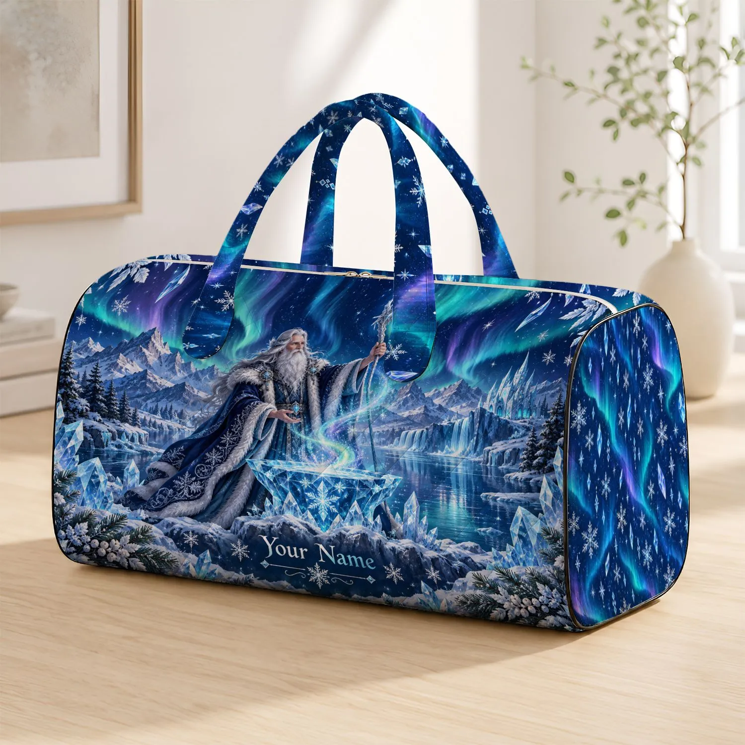 Aurora Ice Kingdom Wizard Scene for Enchanting Winter Getaways and Travel Adventures Quilted Weekend Bag - 1