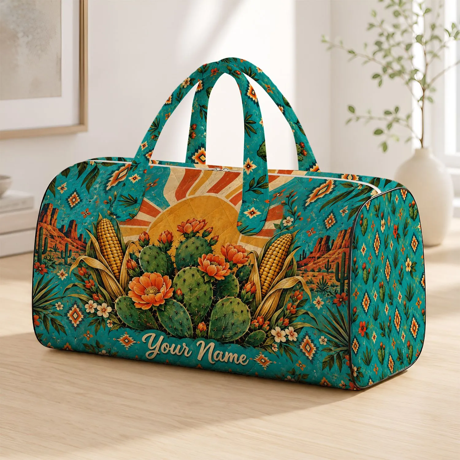 Southwest Cactus, Corn and Sun Desert Blooms for Road Trips and Weekend Getaways Quilted Weekend Bag - 1