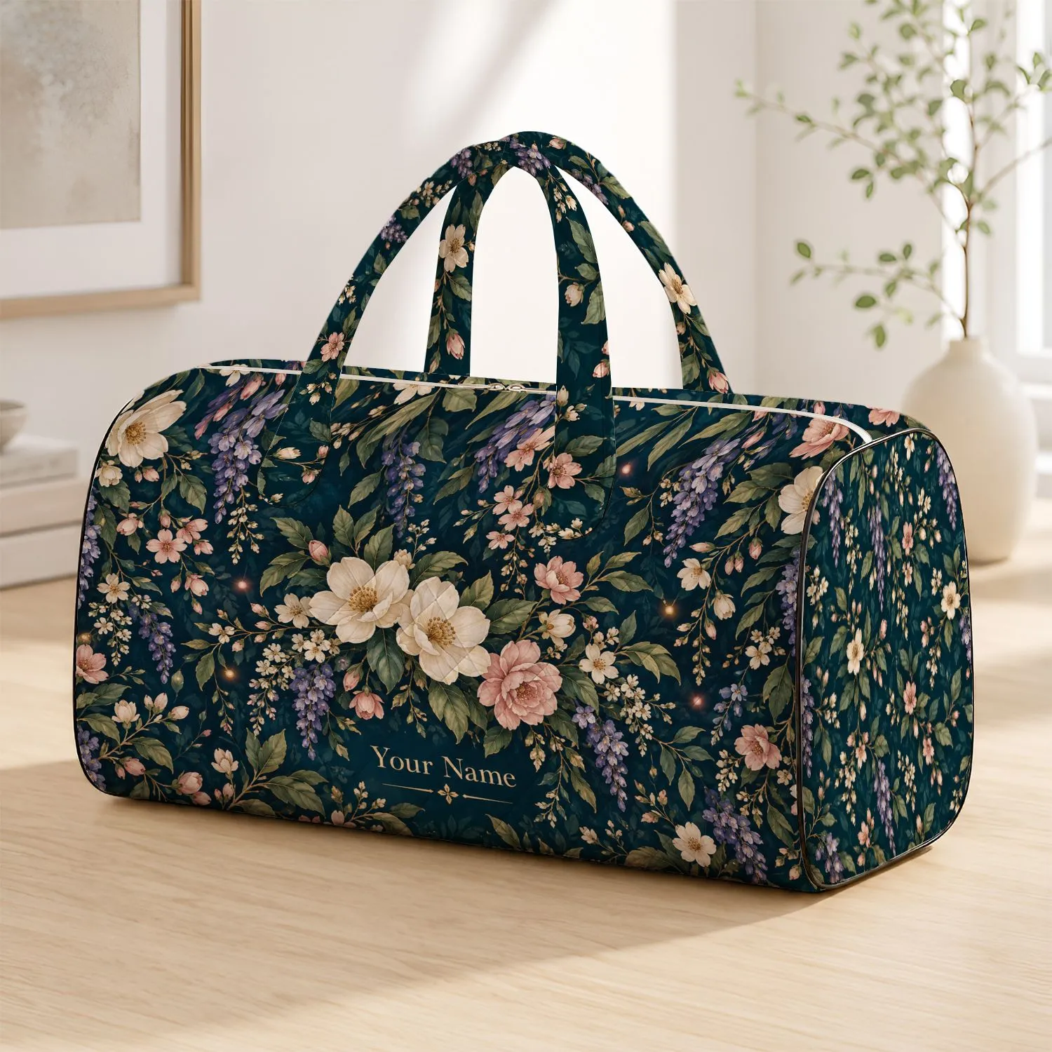 Twilight Garden Florals for Elegant City Escapes, Evening Strolls and Weekend Getaways Quilted Weekend Bag - 1