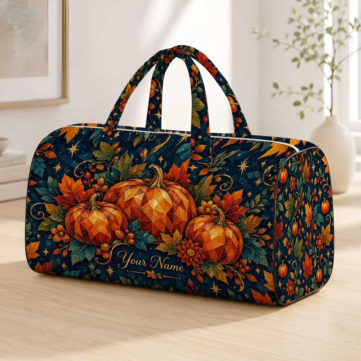 Jewel Tone Pumpkins And Maple Leaves For Cozy Autumn Getaways Quilted Weekend Bag - 1