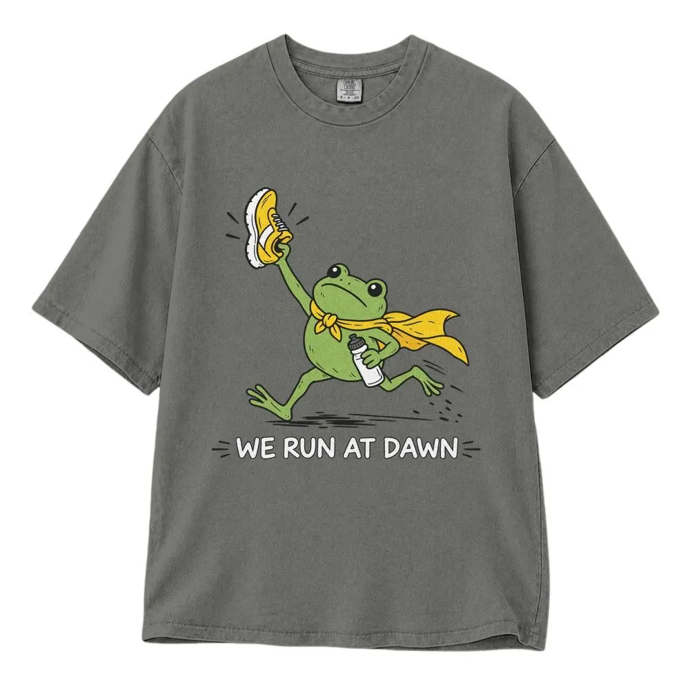 Frog Runner We Run at Dawn Shirt, Funny Cross Country Gift for Runners, Tee, Hoodie, Sweatshirt - 1