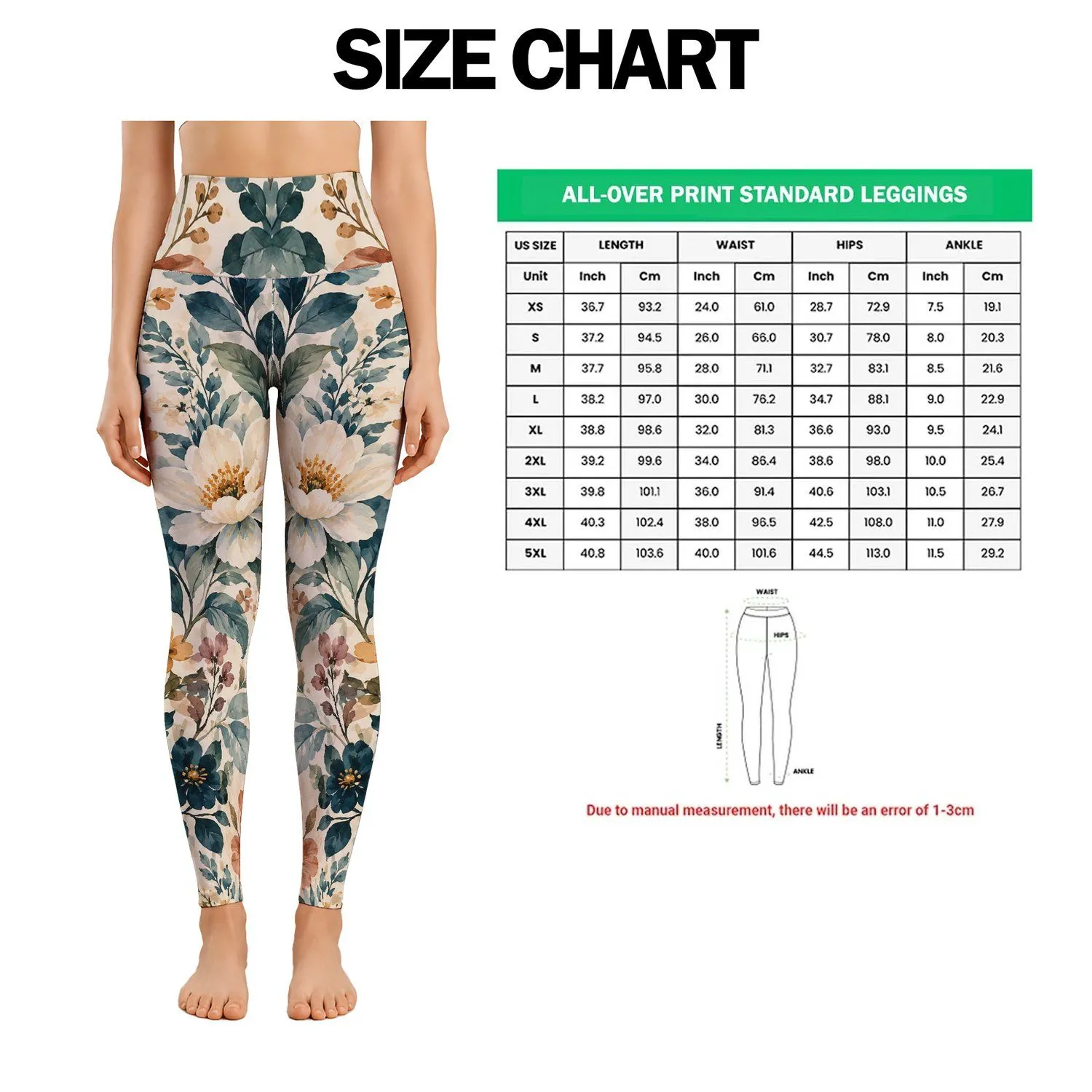 Watercolor Teal And Rust Wildflowers For Relaxed Coastal Weekends And Garden Strolls Leggings - 1