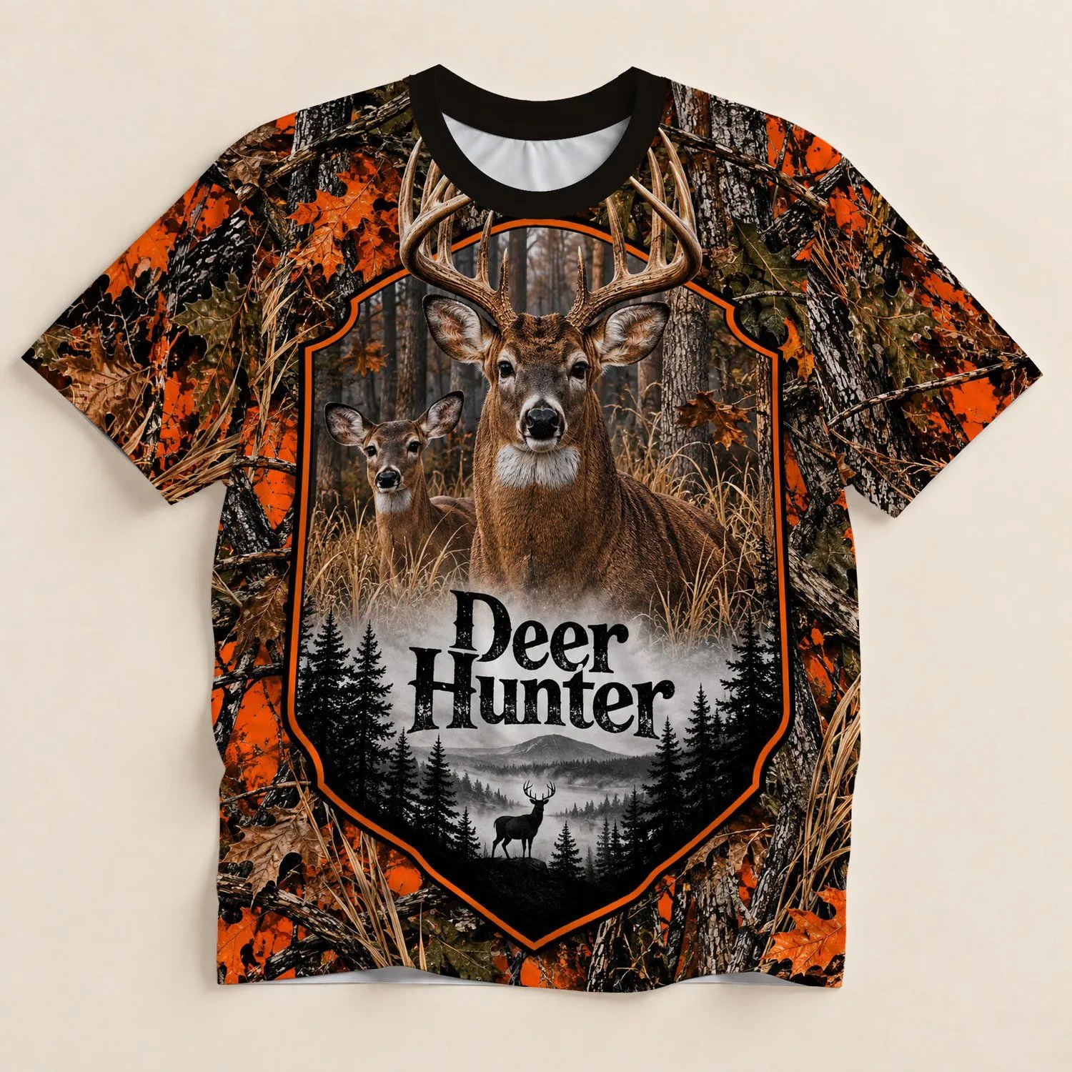 Whitetail Deer Hunting Scene for Woodland Outdoor Adventures and Weekend Hunting Trips All-over Print Unisex T-shirt - 1