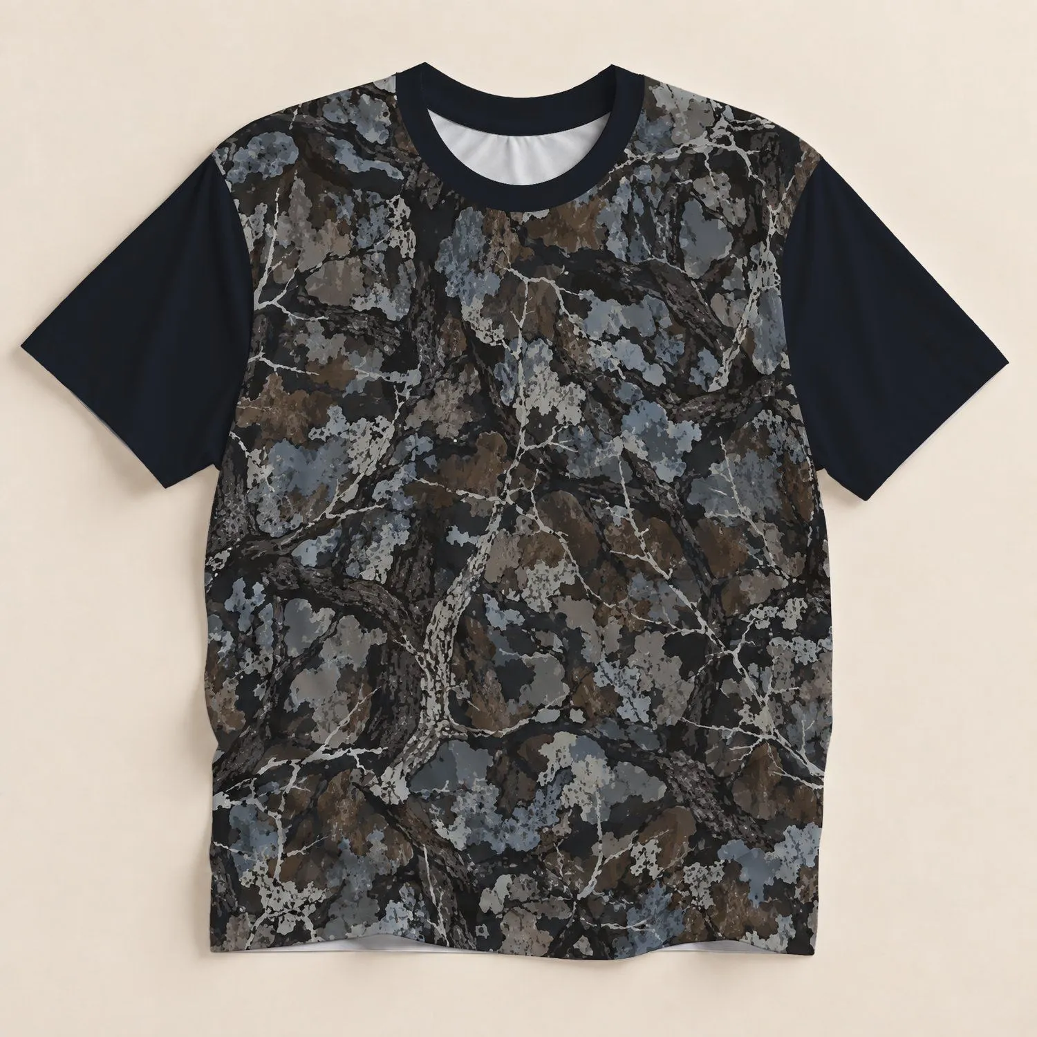 Blue Gray Woodland Camouflage for Hiking, Hunting and Outdoor Adventures for Men All-over Print Unisex T-shirt - 1