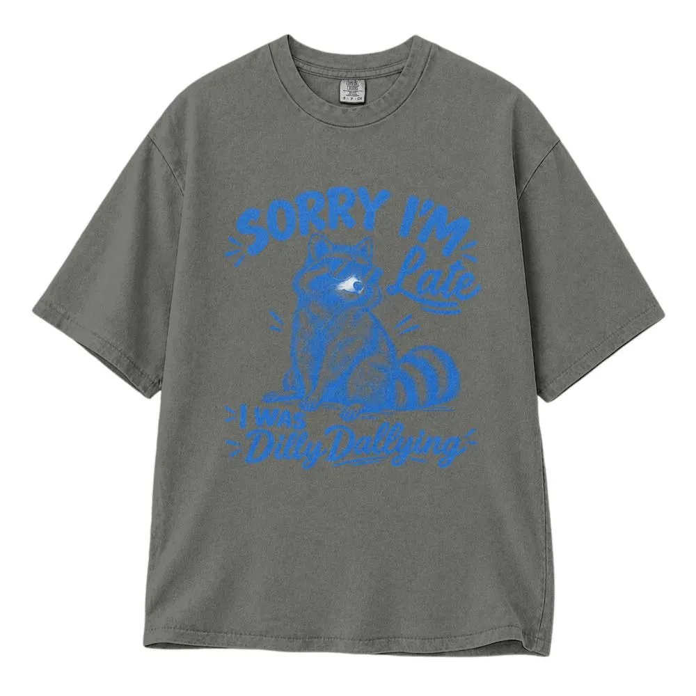 Funny Raccoon Shirt, Sorry I'm Late I Was Dilly Dallying, Sarcastic Humor Tee, Hoodie, Sweatshirt - 1