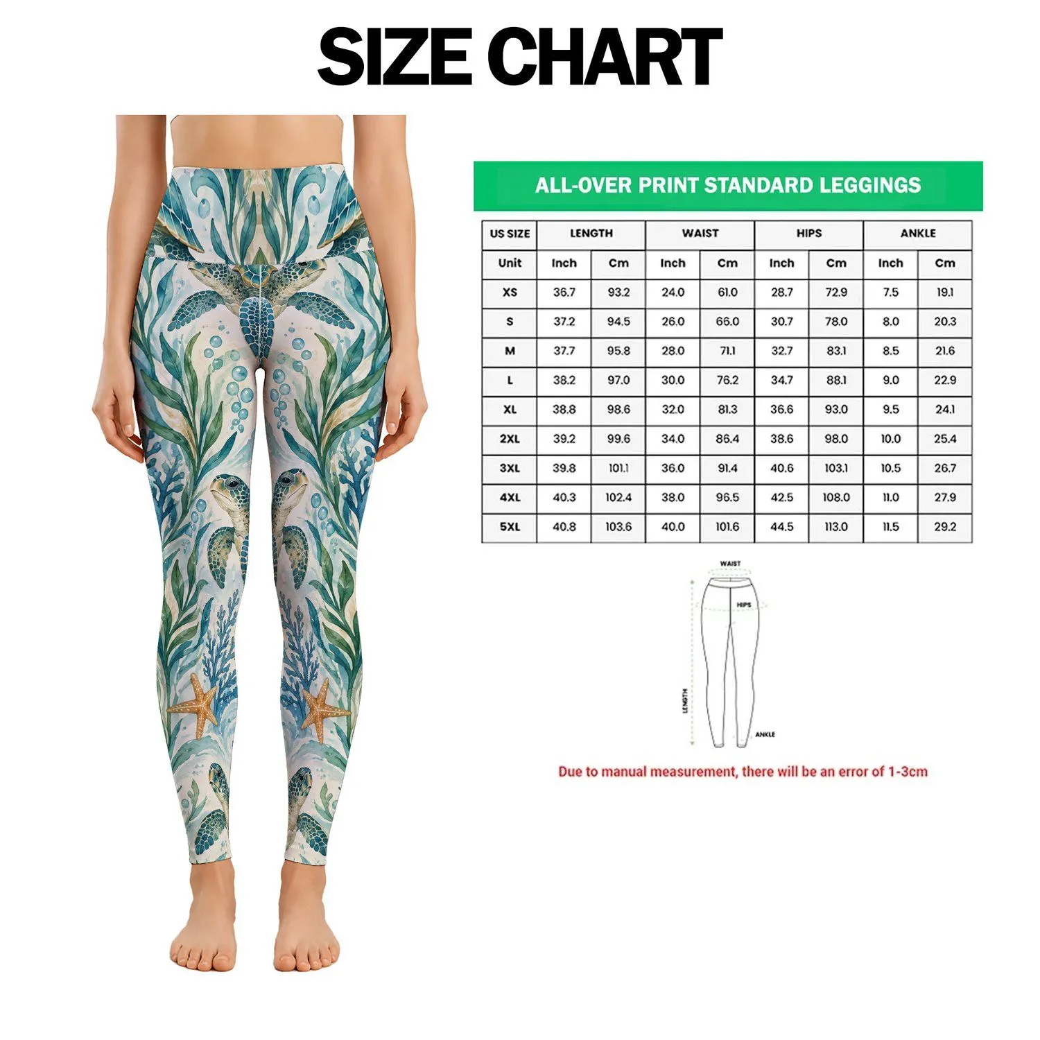 Sea Turtle And Starfish Coastal Motifs For Relaxed Summer Beach Days Leggings - 1