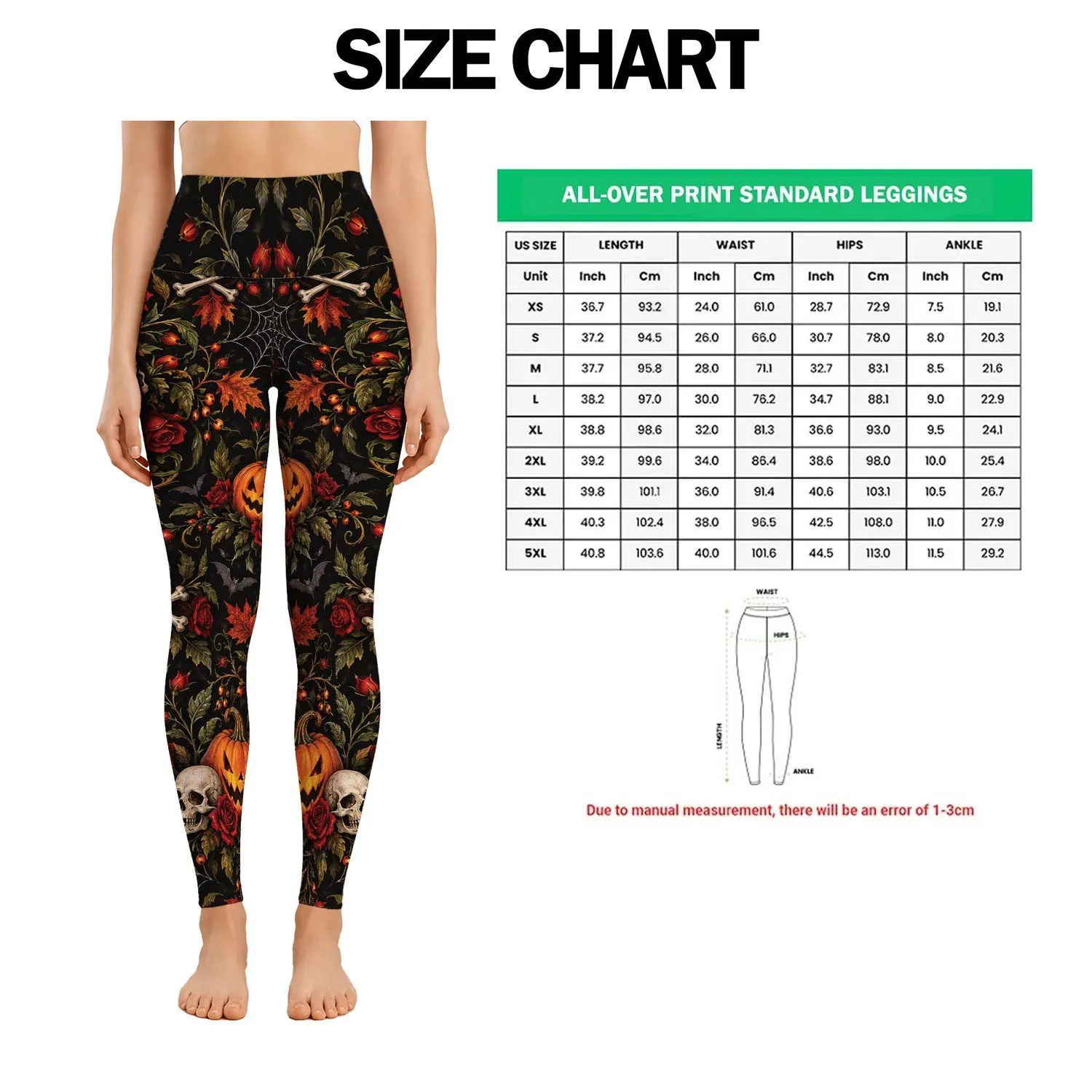 Pumpkin Skull Roses And Bats For Halloween Parties And Spooky Autumn Style Leggings - 1