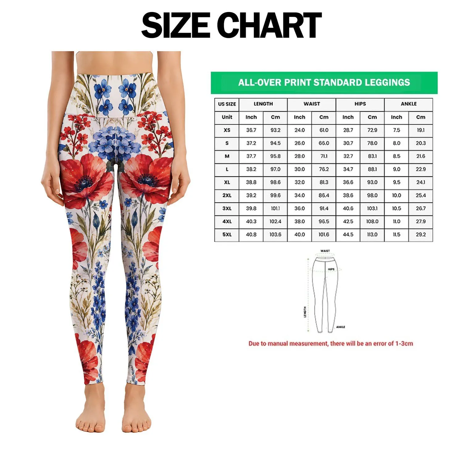 Red White And Blue Wildflowers For Summer Fourth Of July Celebrations For Women Leggings - 1