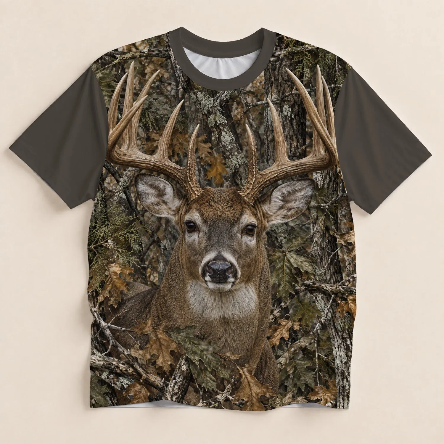 Majestic Whitetail Deer in Woodland Camouflage for Hunting Trips and Outdoor Adventure All-over Print Unisex T-shirt - 1