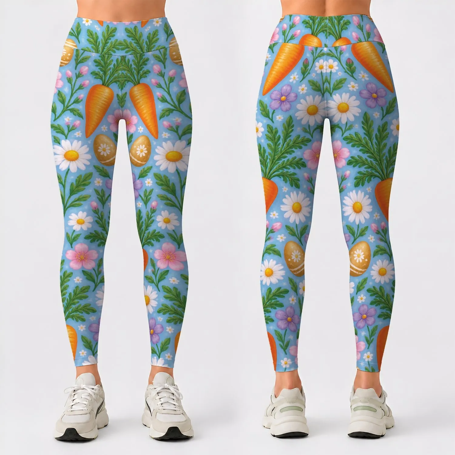 Easter Carrots and Spring Flowers for Cheerful Holiday Gatherings and Seasonal Celebrations Leggings - 1