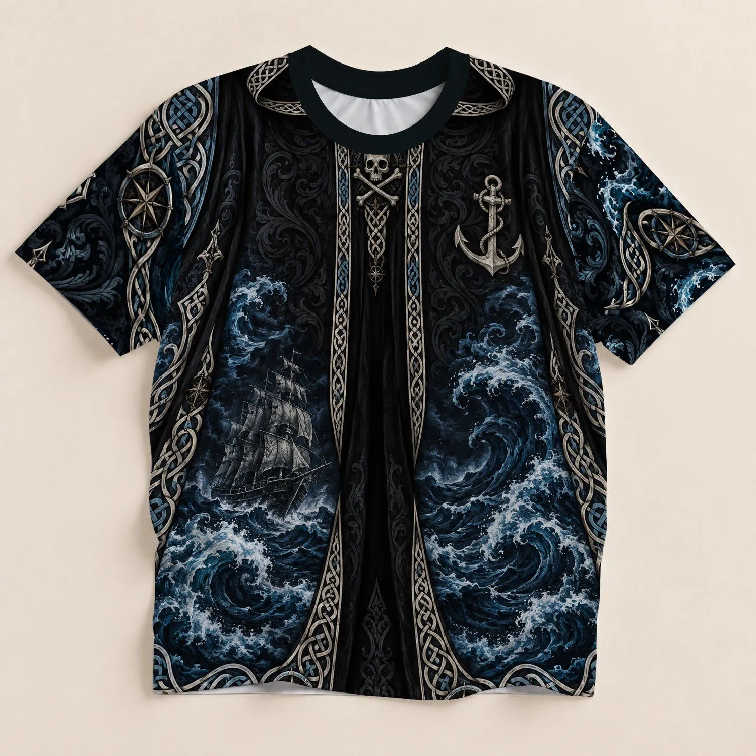 Ghost Ship And Skull Cloak For Halloween Nights And Dark Nautical Style Lovers All-over Print Unisex T-shirt - 1