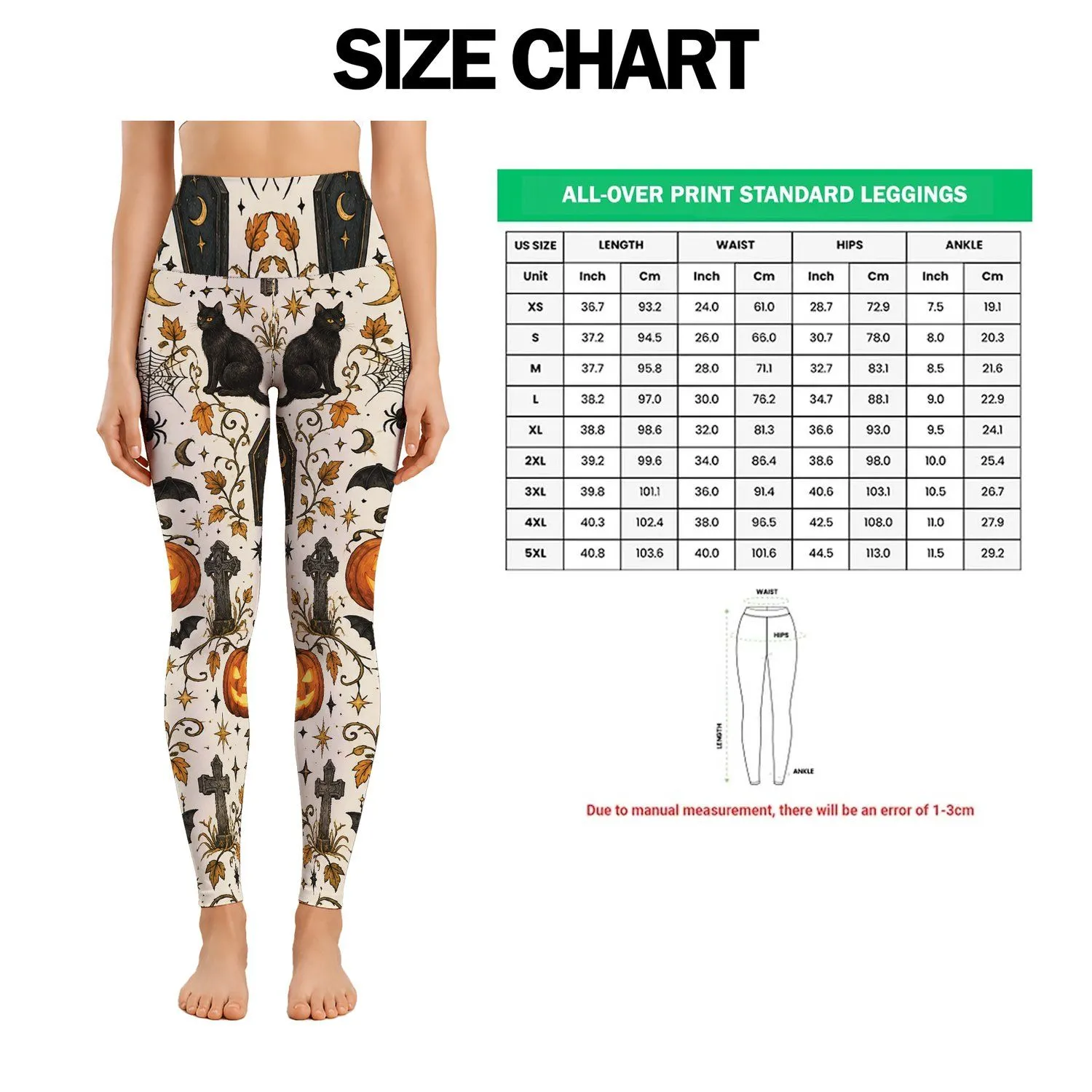 Jack-o'-Lanterns, Black Cats and Cross Tombstones for Halloween Night Celebrations Leggings - 1