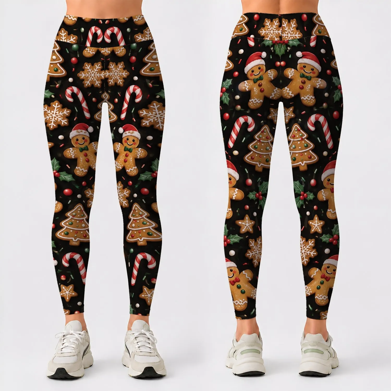 Gingerbread Cookies, Candy Canes & Snowflakes for Festive Christmas Celebrations Leggings - 1