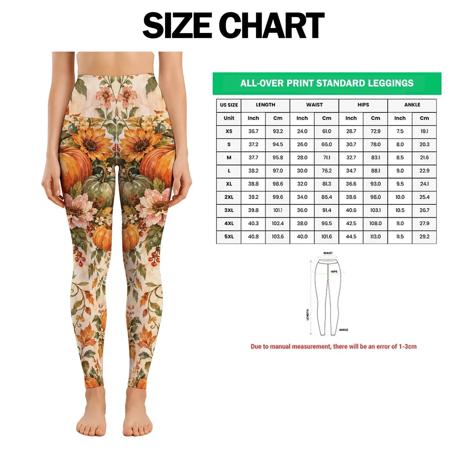 Watercolor Pumpkin Florals for Halloween Harvest Celebrations and Cozy Autumn Days Leggings - 1