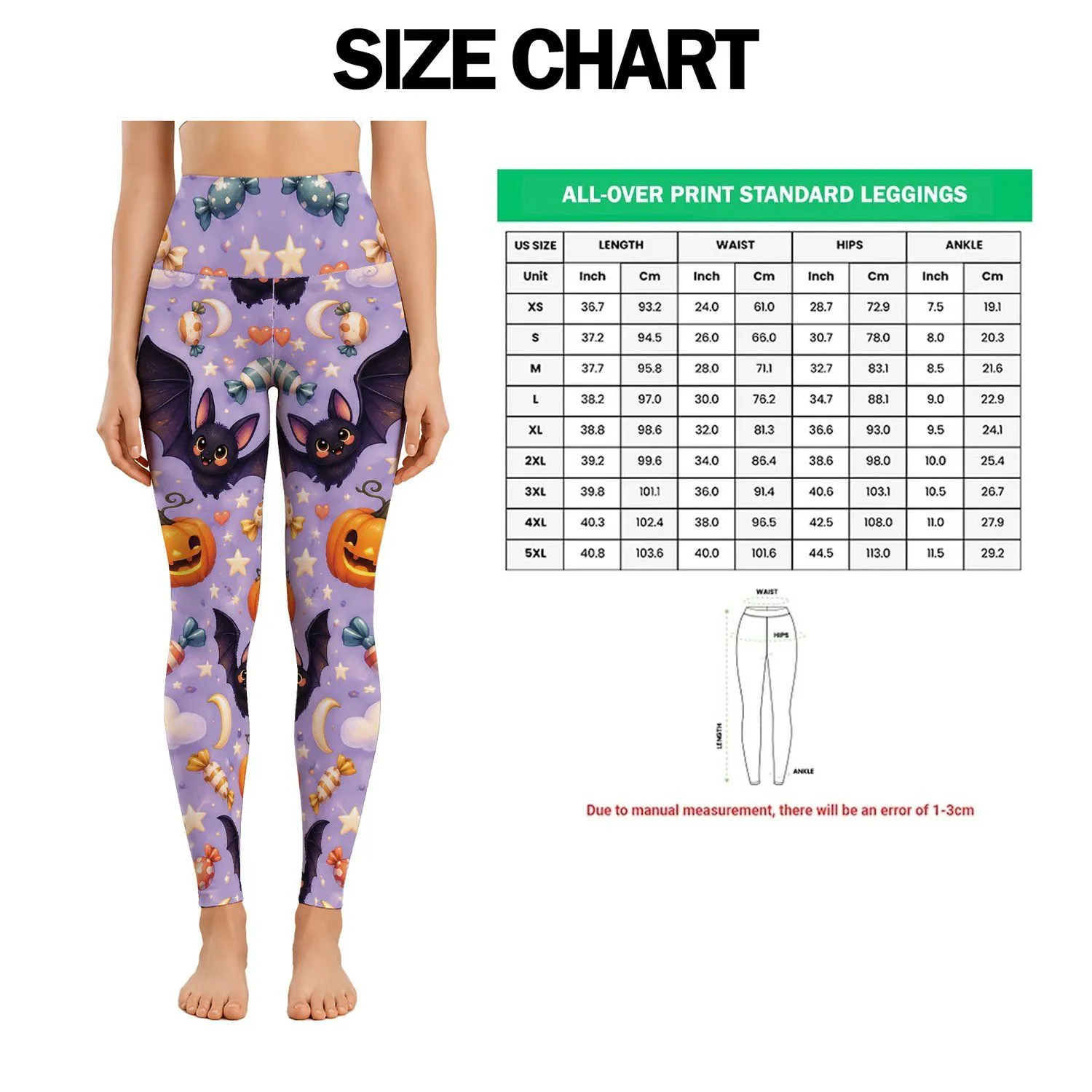 Cute Bats, Pumpkins and Candy for Whimsical Halloween Celebrations Leggings - 1