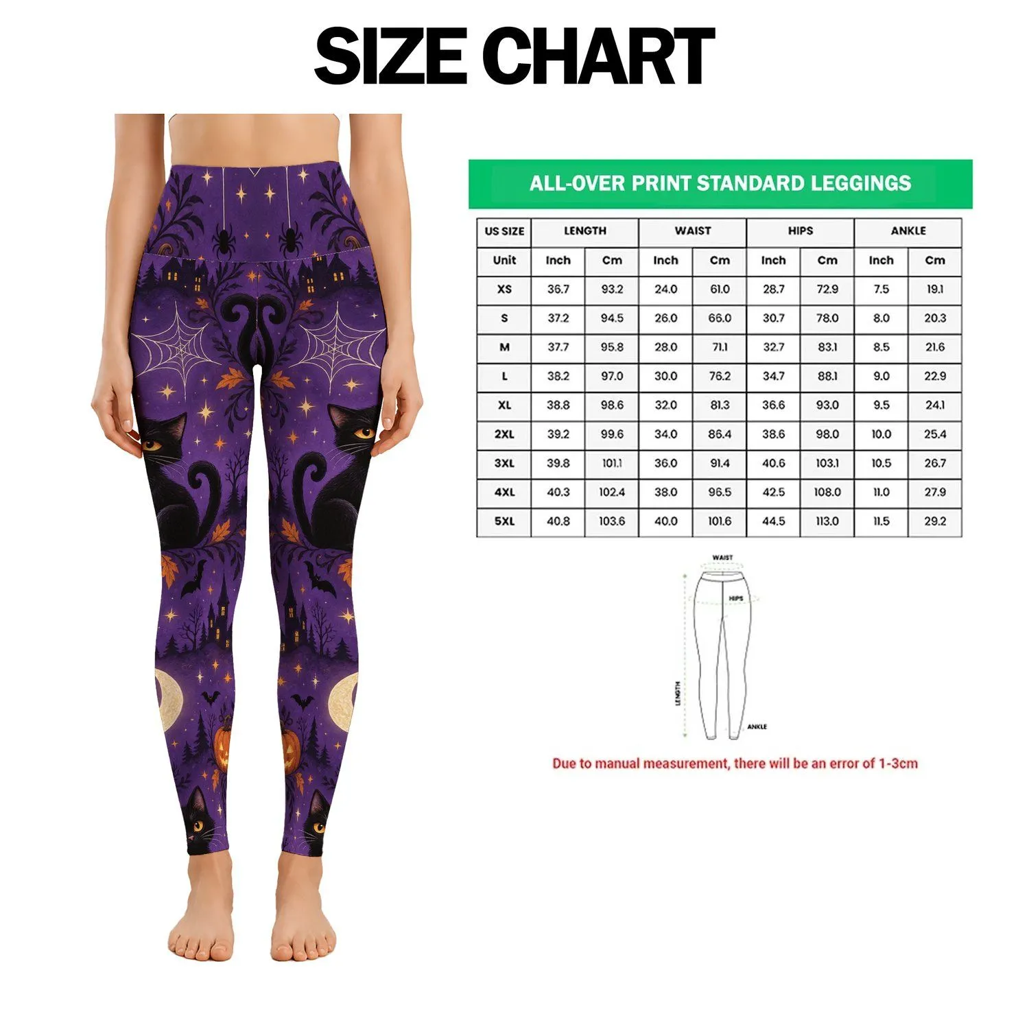 Black Cats, Pumpkins and Spiderwebs for Spooky Halloween Night Out Leggings - 1