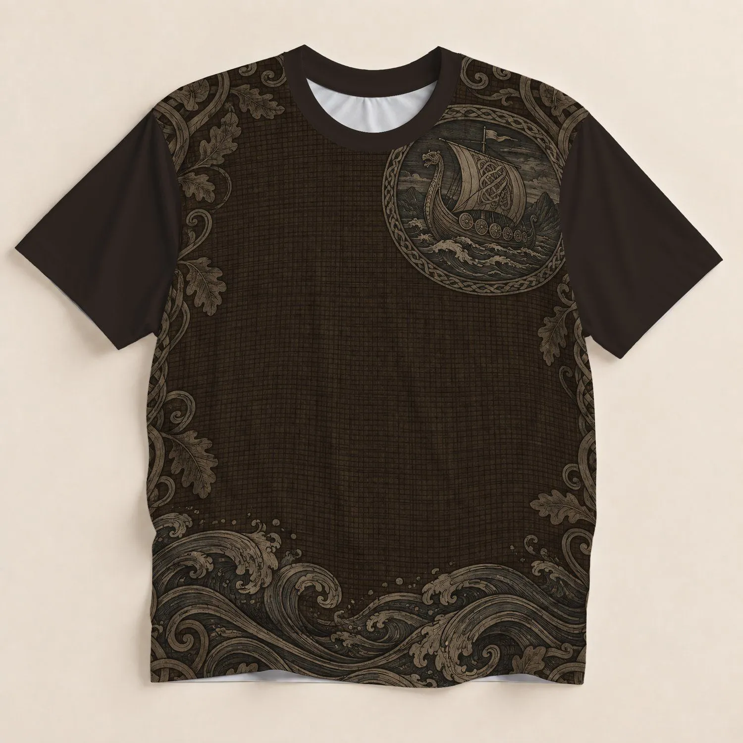 Norse Longship and Interlaced Knotwork for Mythology Fans and Autumn Adventures All-over Print Unisex T-shirt - 1