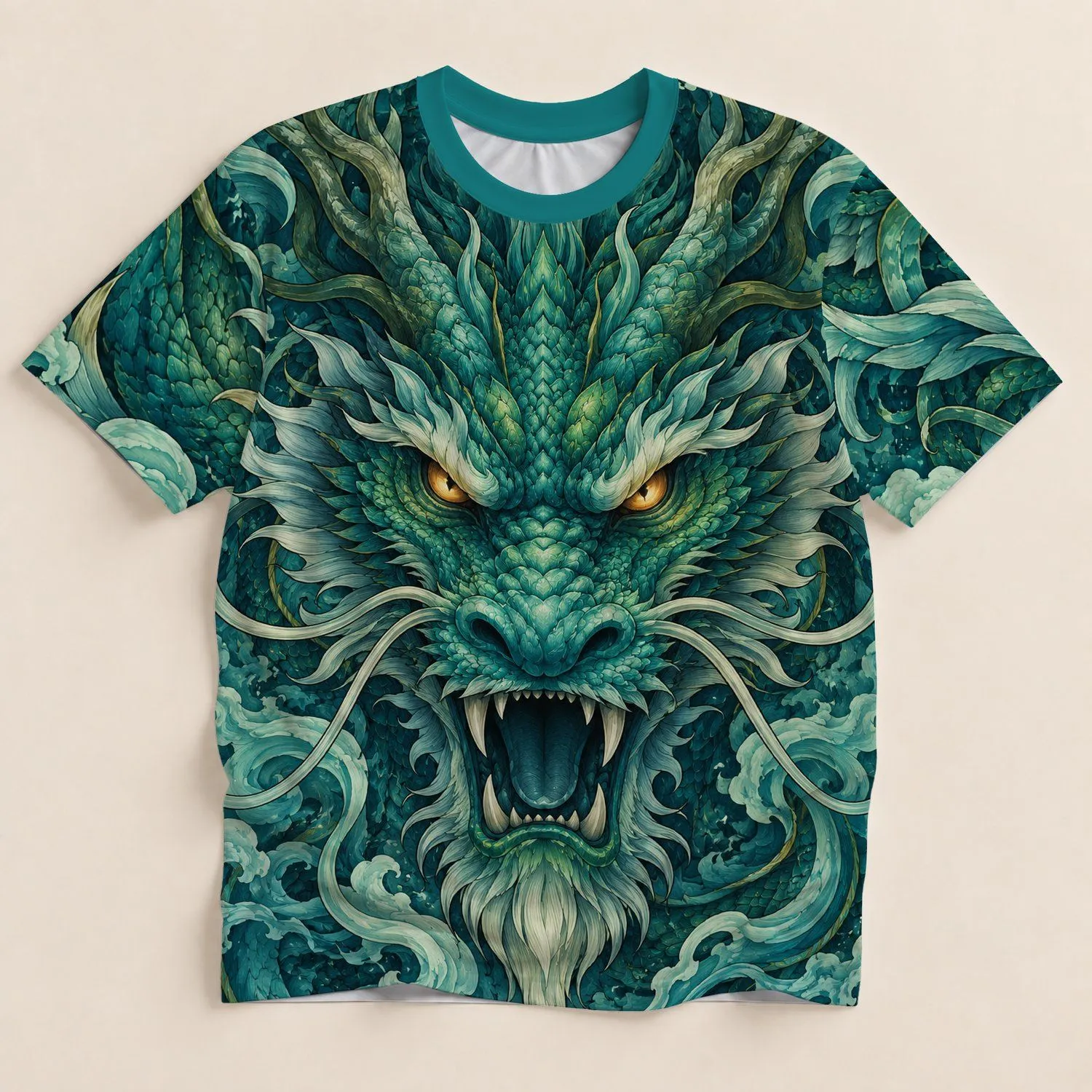 Teal Dragon Head Art for Fantasy Adventures and Everyday Wear All-over Print Unisex T-shirt - 1