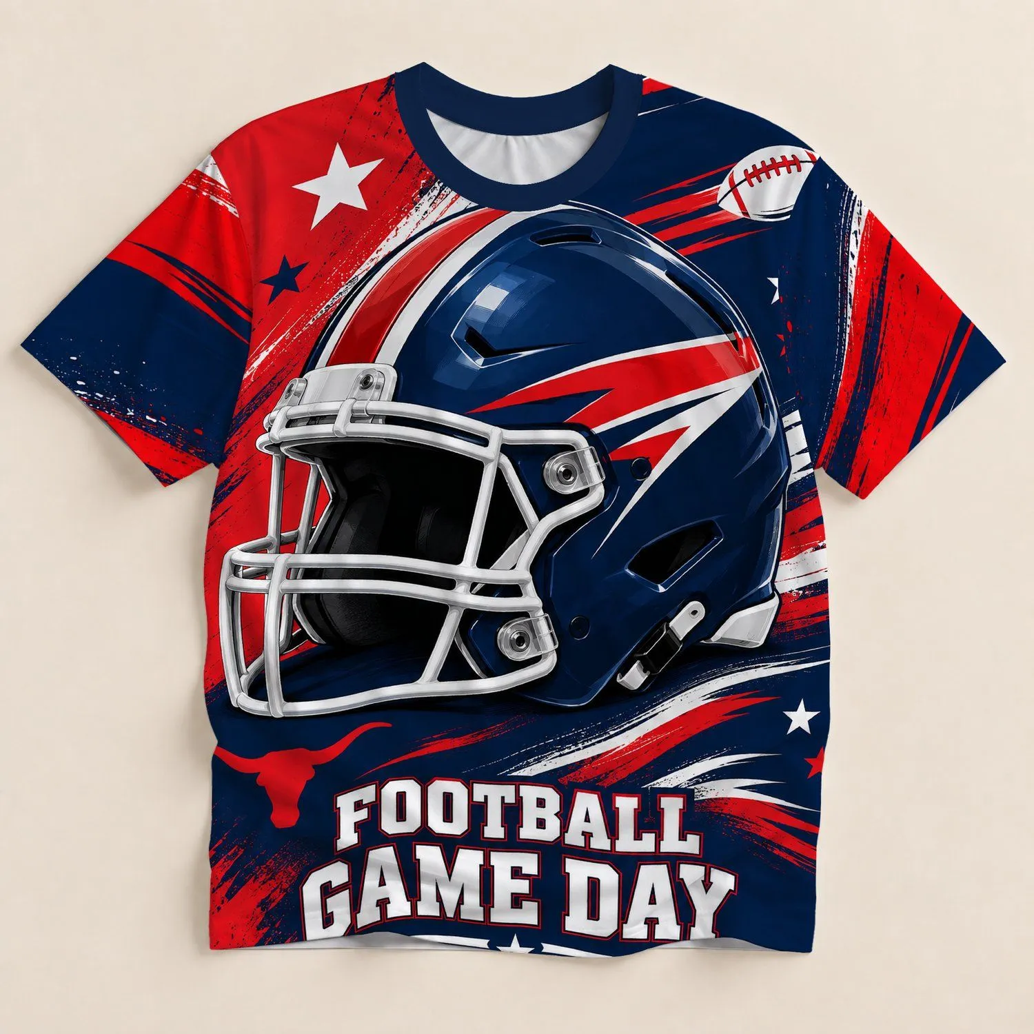 Football Helmet Red Navy Game Day Spirit for Youth Fans on Stadium Saturdays and Tailgates All-over Print Unisex T-shirt - 1