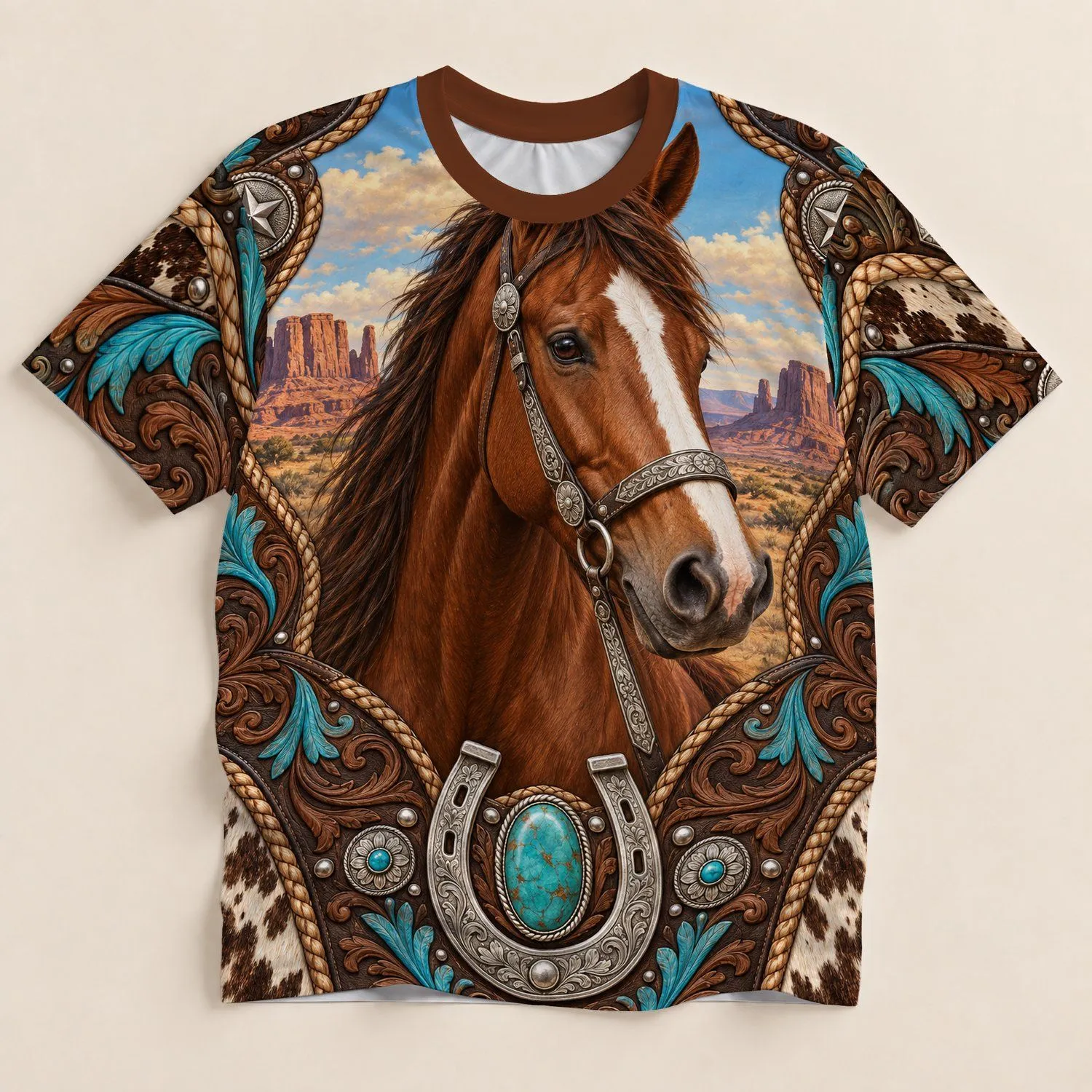 Chestnut Horse Western Ranch Style for Trail Riding and Everyday Country Wear All-over Print Unisex T-shirt - 1