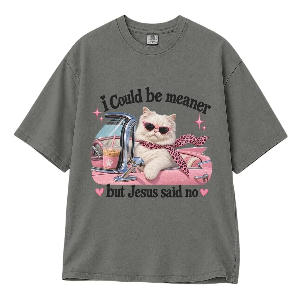 Funny Christian Cat Shirt, I Could Be Meaner But Jesus Said No, Iced Coffee Faith Humor, Tee Hoodie Sweatshirt - 1