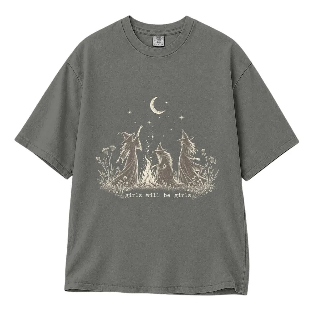 Girls Will Be Girls Witch Shirt, Feminist Halloween Dark Humor for Women, Vintage Witchy Style Tee, Hoodie, Sweatshirt - 1