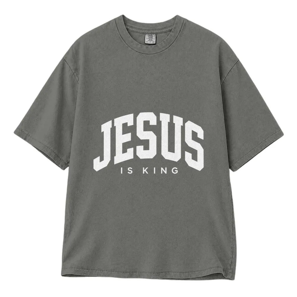 Jesus Is King Shirt, Christian Faith Gift for Church and Everyday Wear, Distressed Varsity Style, Tee, Hoodie, Sweatshirt - 1