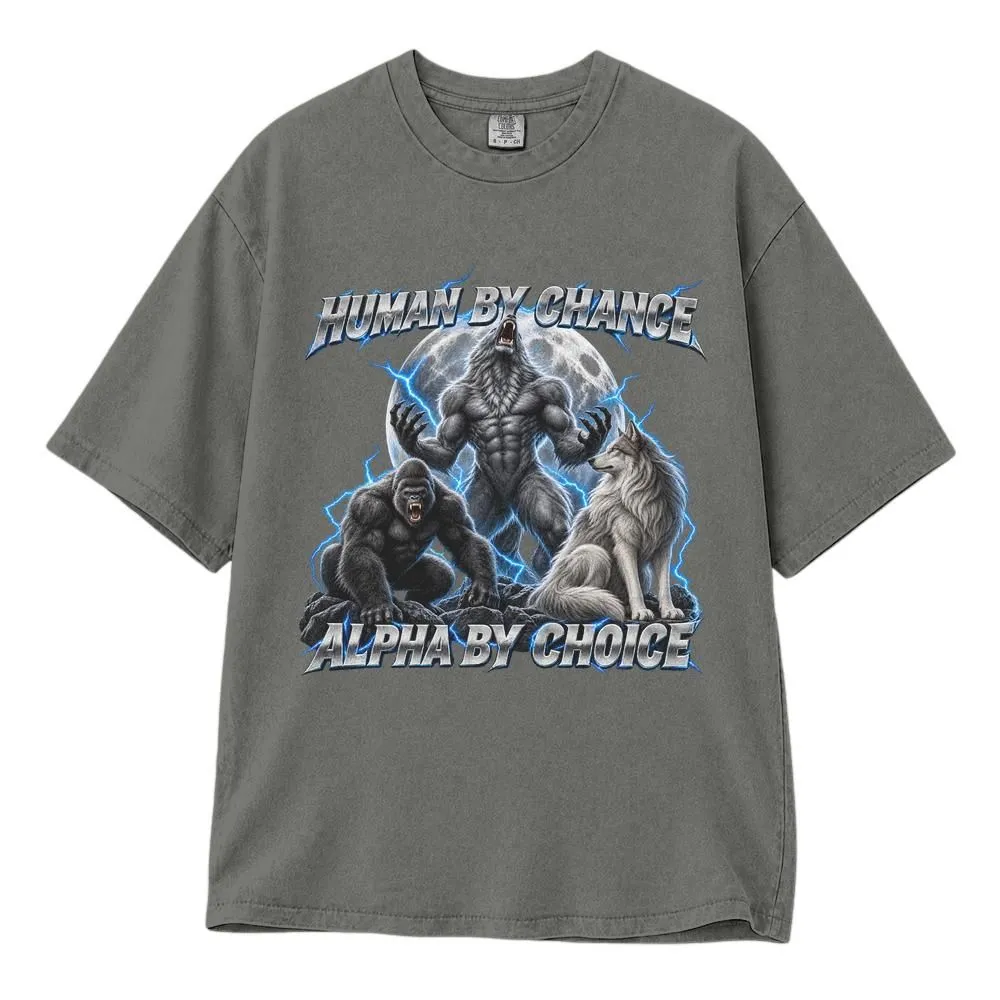 Funny Wolf Shirt, Human by Chance Alpha by Choice Meme Graphic, Vintage Gothic Fantasy Style - 1