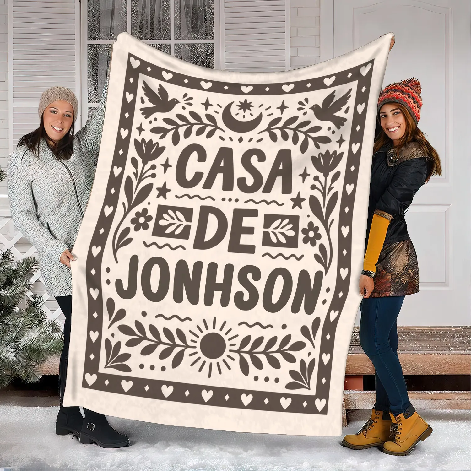 Personalized Family Name Blanket – Custom Last Name, Casa De Folk Art Throw, 7 Colors, Wedding Housewarming Gift - 1