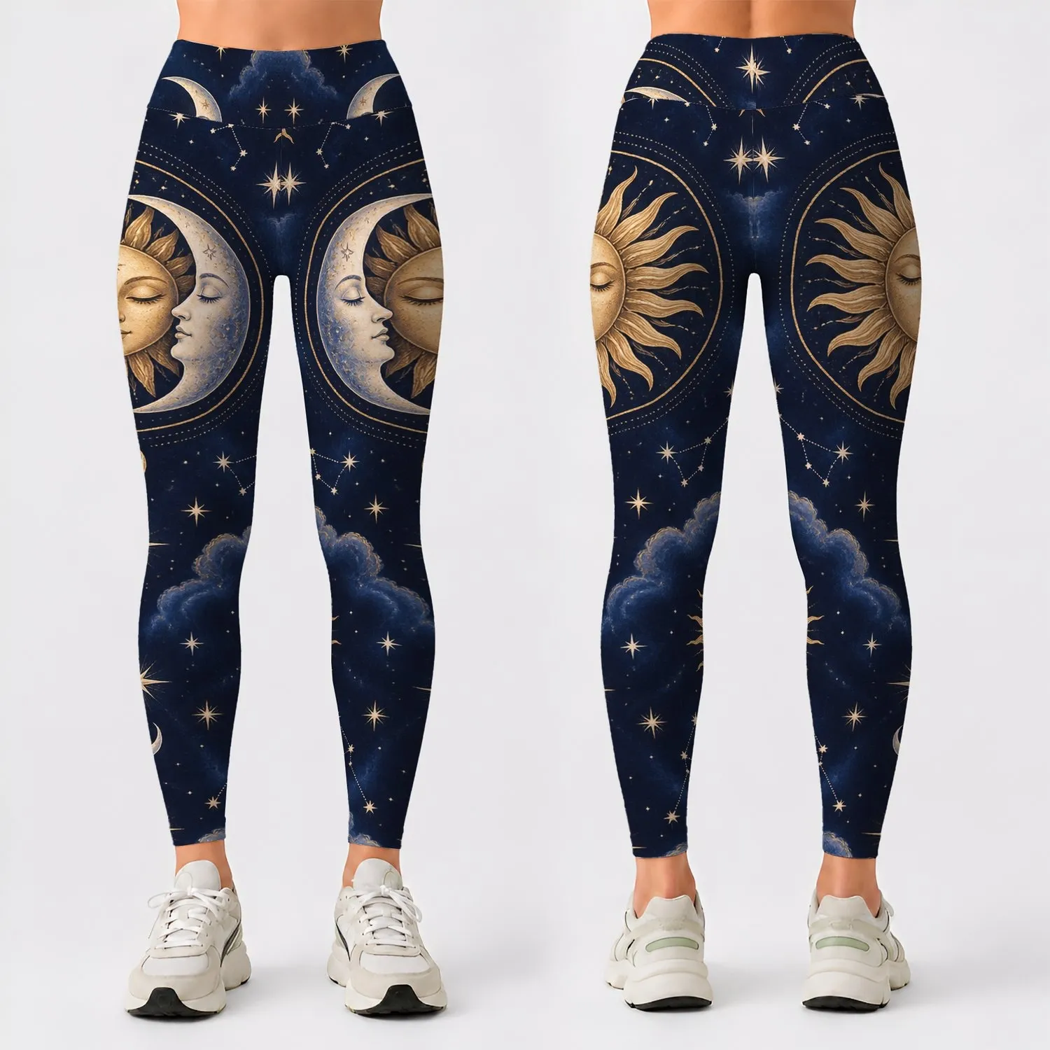 Celestial Sun Moon and Star Motifs for Boho Festival Nights and Stargazing Style for Women Leggings - 1