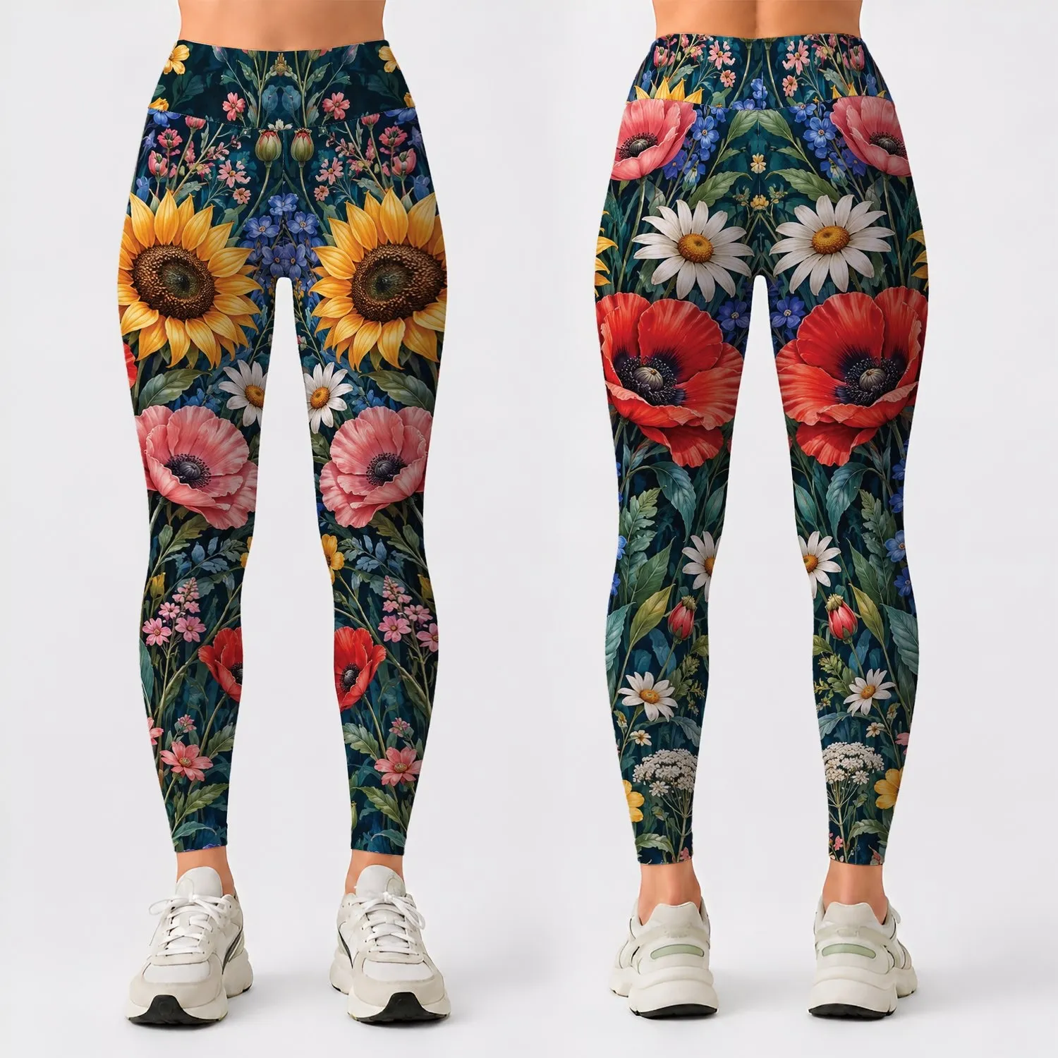 Colorful Wildflower Garden for Spring Outings and Relaxed Bohemian Everyday Style Leggings - 1