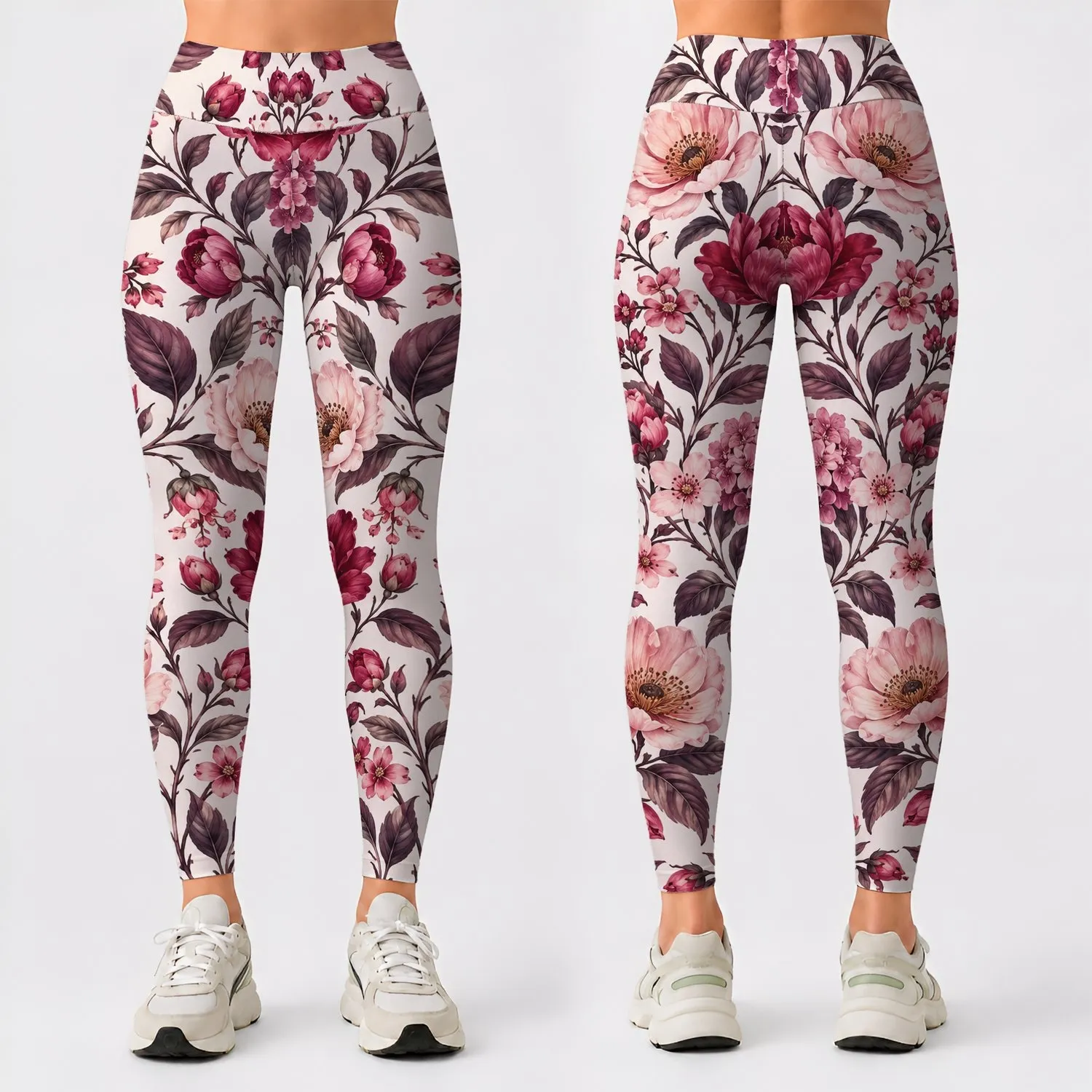 Burgundy And Rose Garden Florals For Weekend Outings And Everyday Style For Women Leggings - 1
