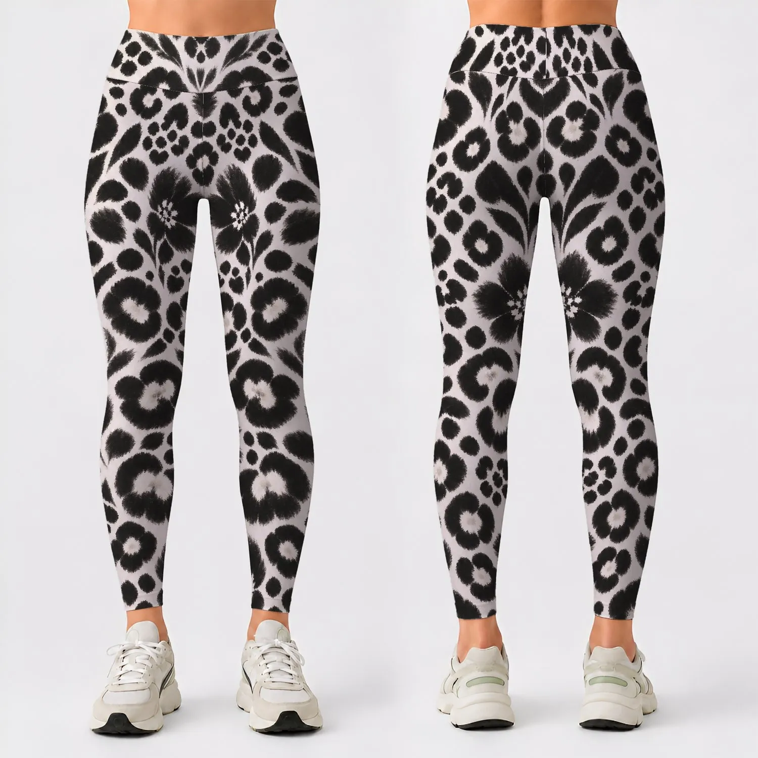 Black And White Floral Spot Motif For Everyday Casual Style And Weekend Wear For Her Leggings - 1
