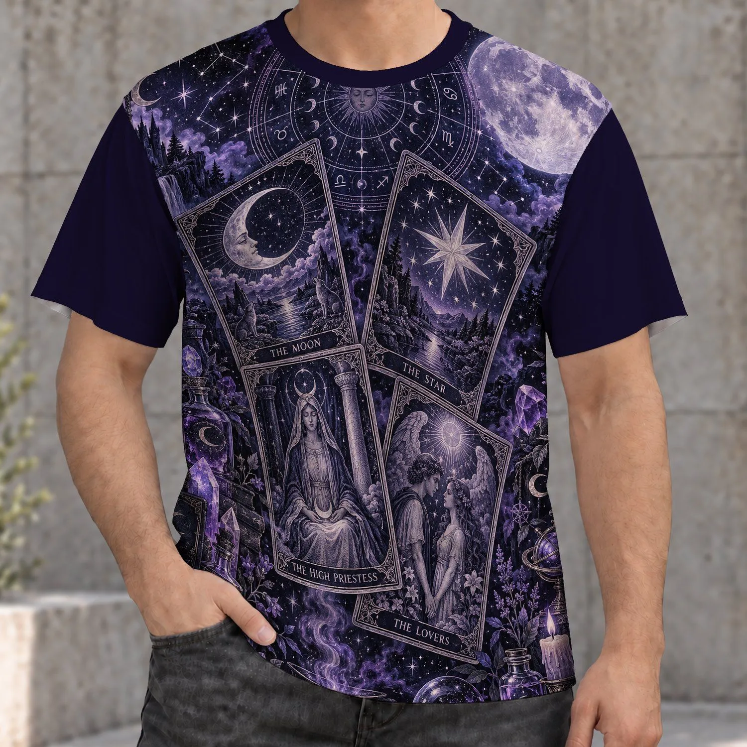 Gothic Tarot Cards And Violet Moon For Witchy Everyday Style All-over Print Unisex T-shirt - 1